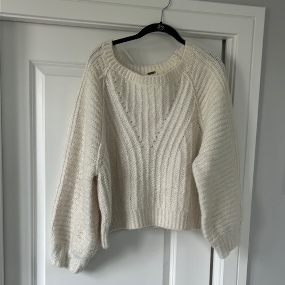 Free People Cream Chunky Knit Crew Neck Sweater